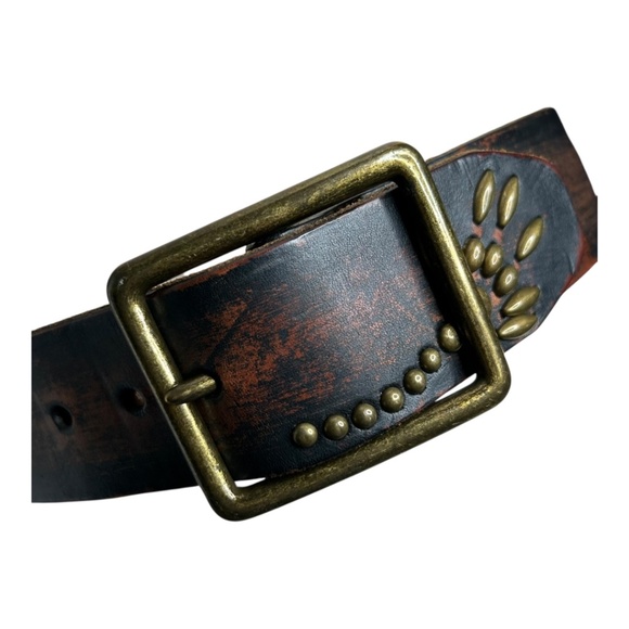 Bed Stu Hudson Wide Leather Belt Unisex Dark Brown Studs Western Festival M - Picture 1 of 9